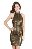 Natalie Holographic Halter Mini Dress In Gold