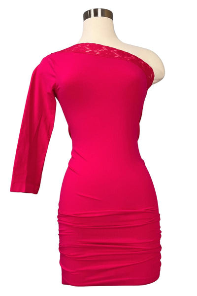 Mindy One-shoulder Mini Dress In Hot Pink