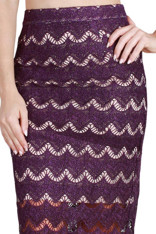 Crochet Lace Midi Pencil Skirt In Purple